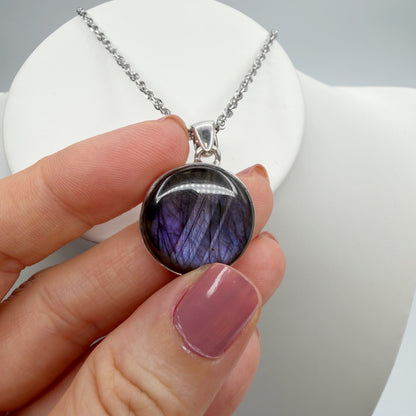 Ciondolo Labradorite Viola - Argento 925 Tondo