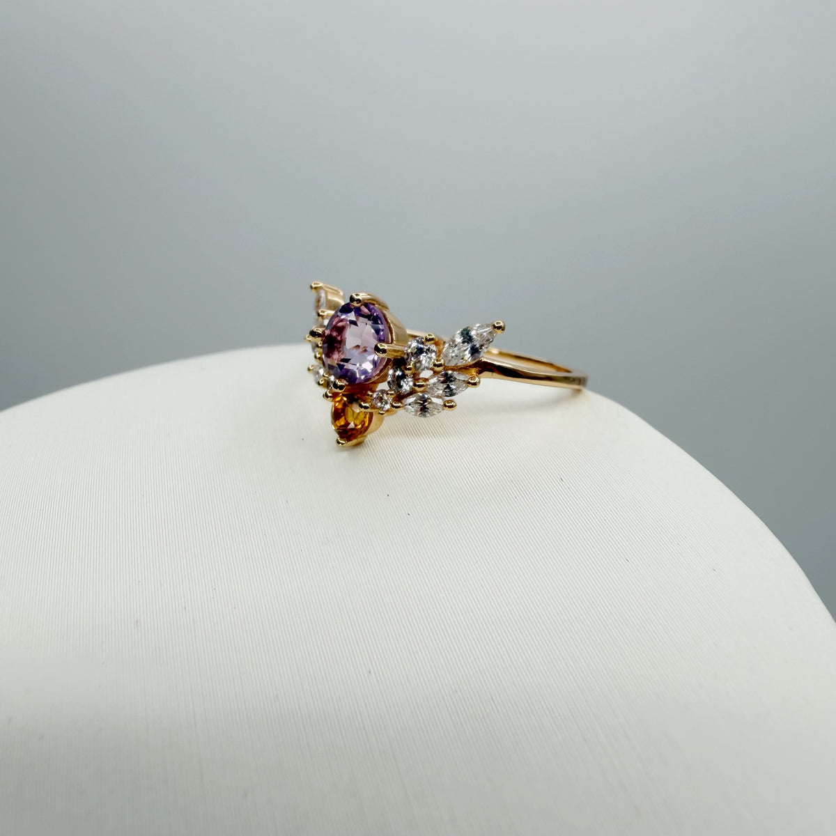 Anello Ametista e Topazio | Argento 925 placcato oro 14k - NON REGOLABILE