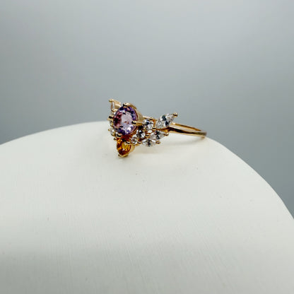 Anello Ametista e Topazio | Argento 925 placcato oro 14k - NON REGOLABILE