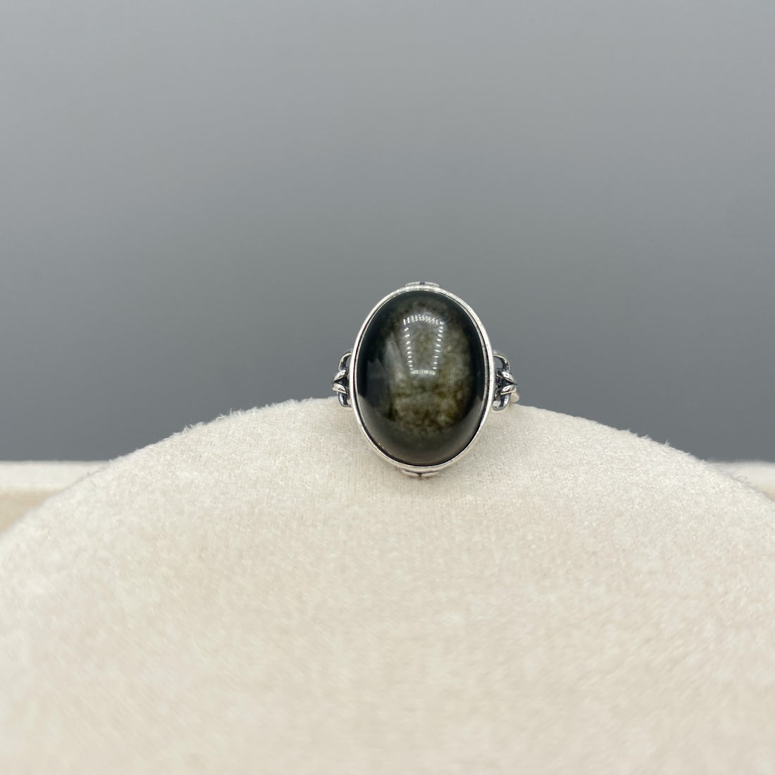Anello Ossidiana Ovale - Argento 925