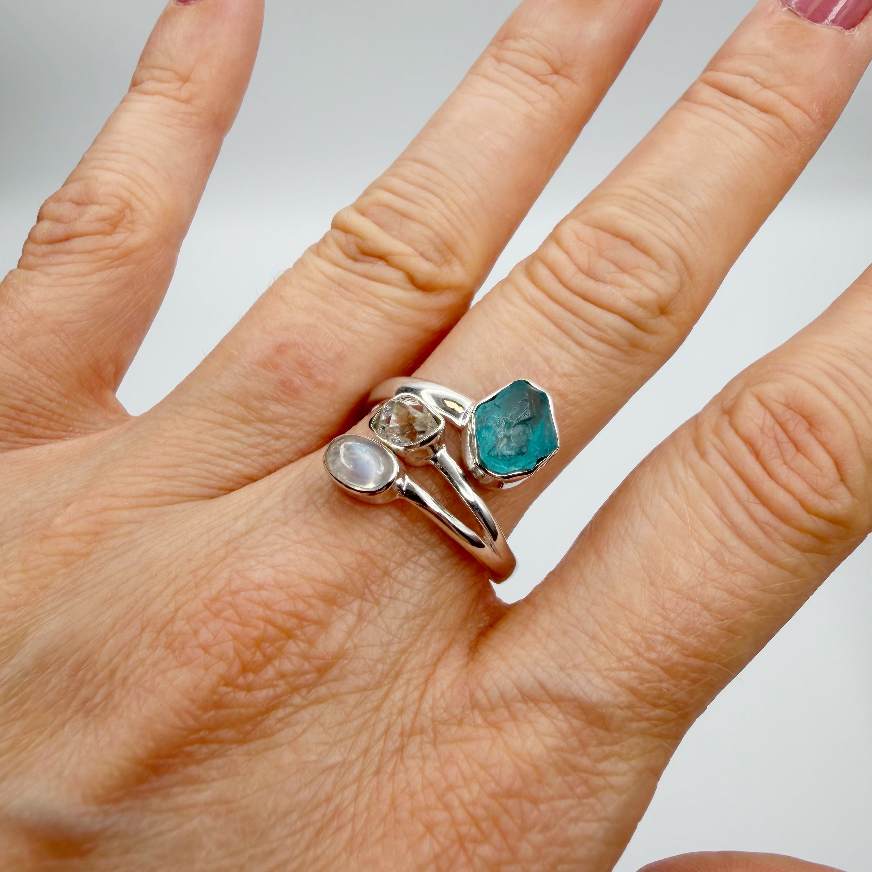 Anello Apatite, Labradorite, Herkimer - Argento 925