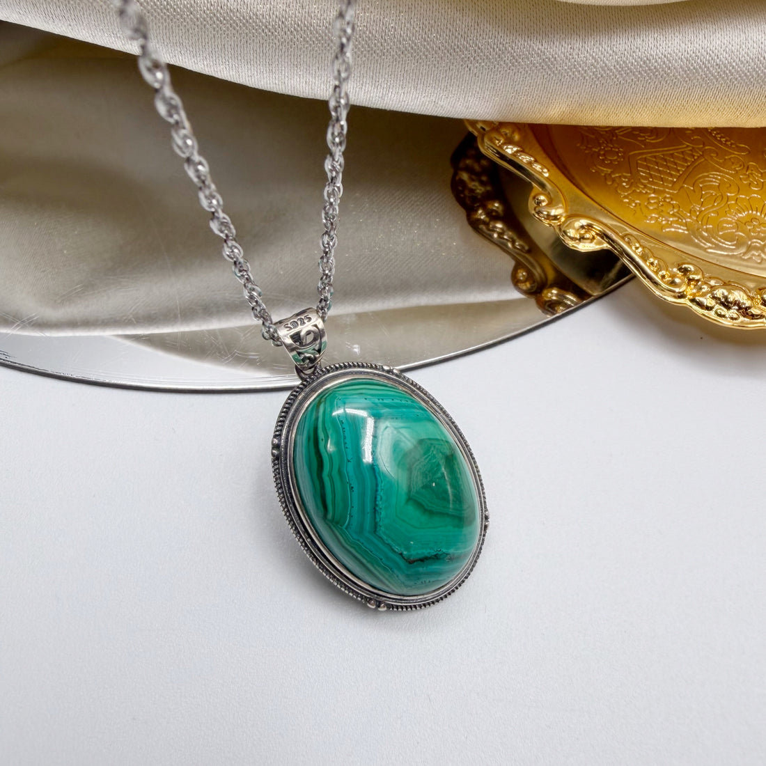 Ciondolo Malachite Ovale - Argento 925