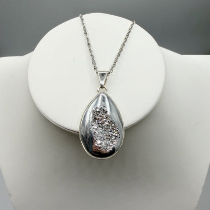 Ciondolo Drusa di Agata con Pirite Aura - Argento 925 - a Goccia