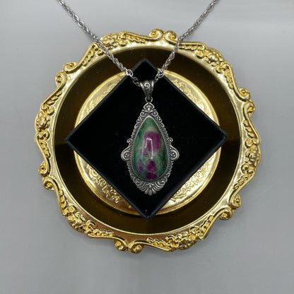 Ciondolo Rubino Fuchsite a Goccia - Argento 925