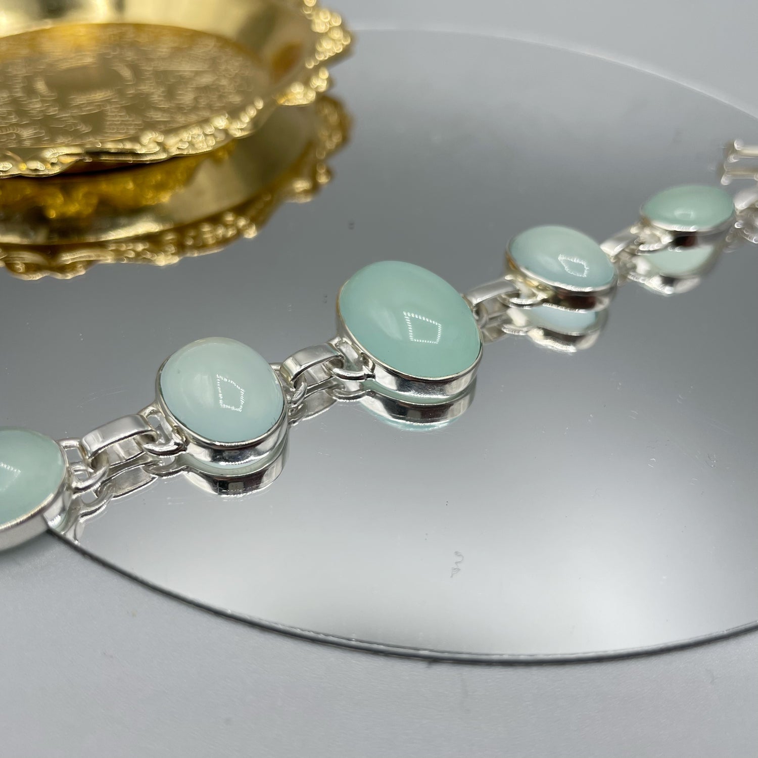 Bracciale Calcedonio Acqua e Argento 925 - Ovale