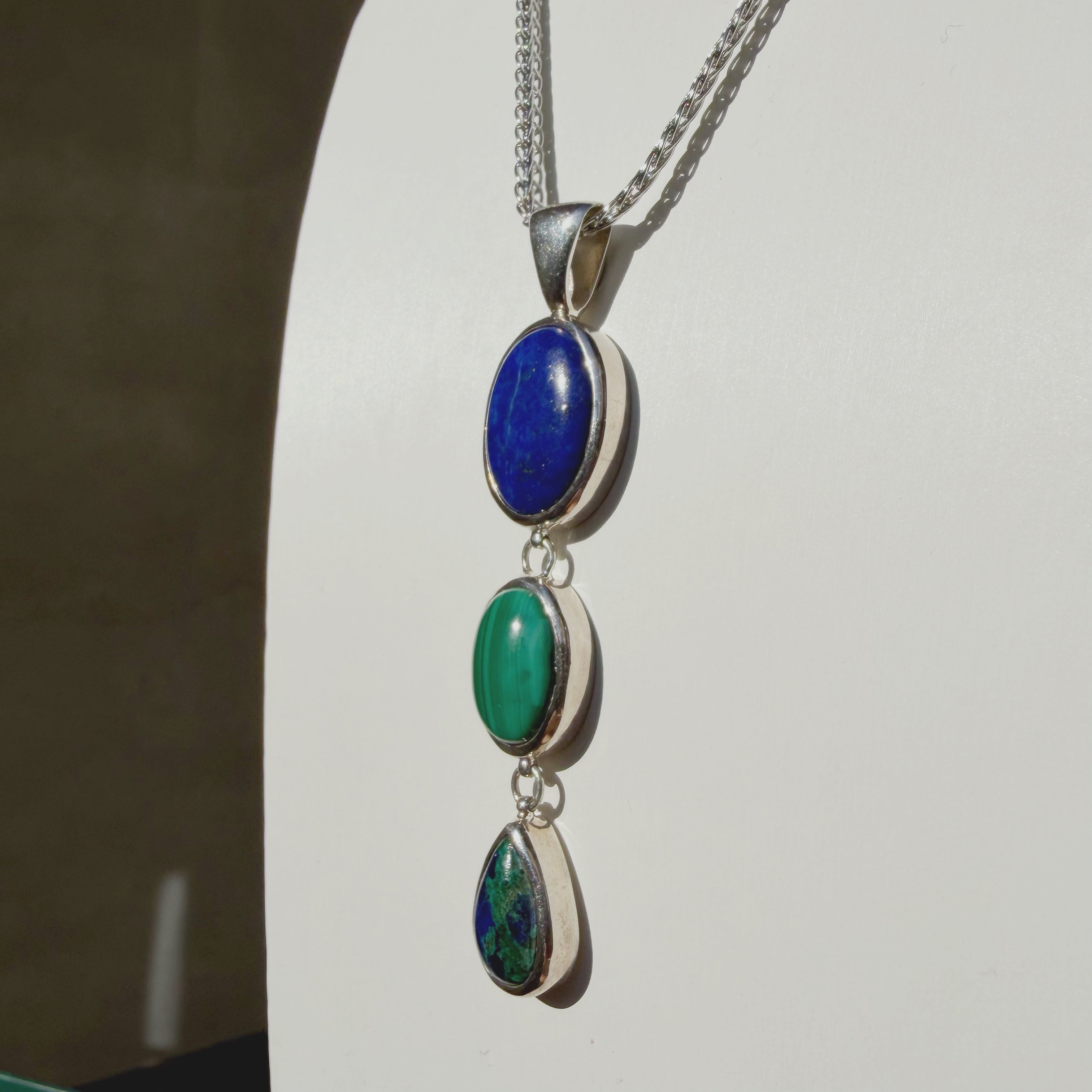 Ciondolo Lapislazzuli, Malachite, Azzurrite - Argento 925