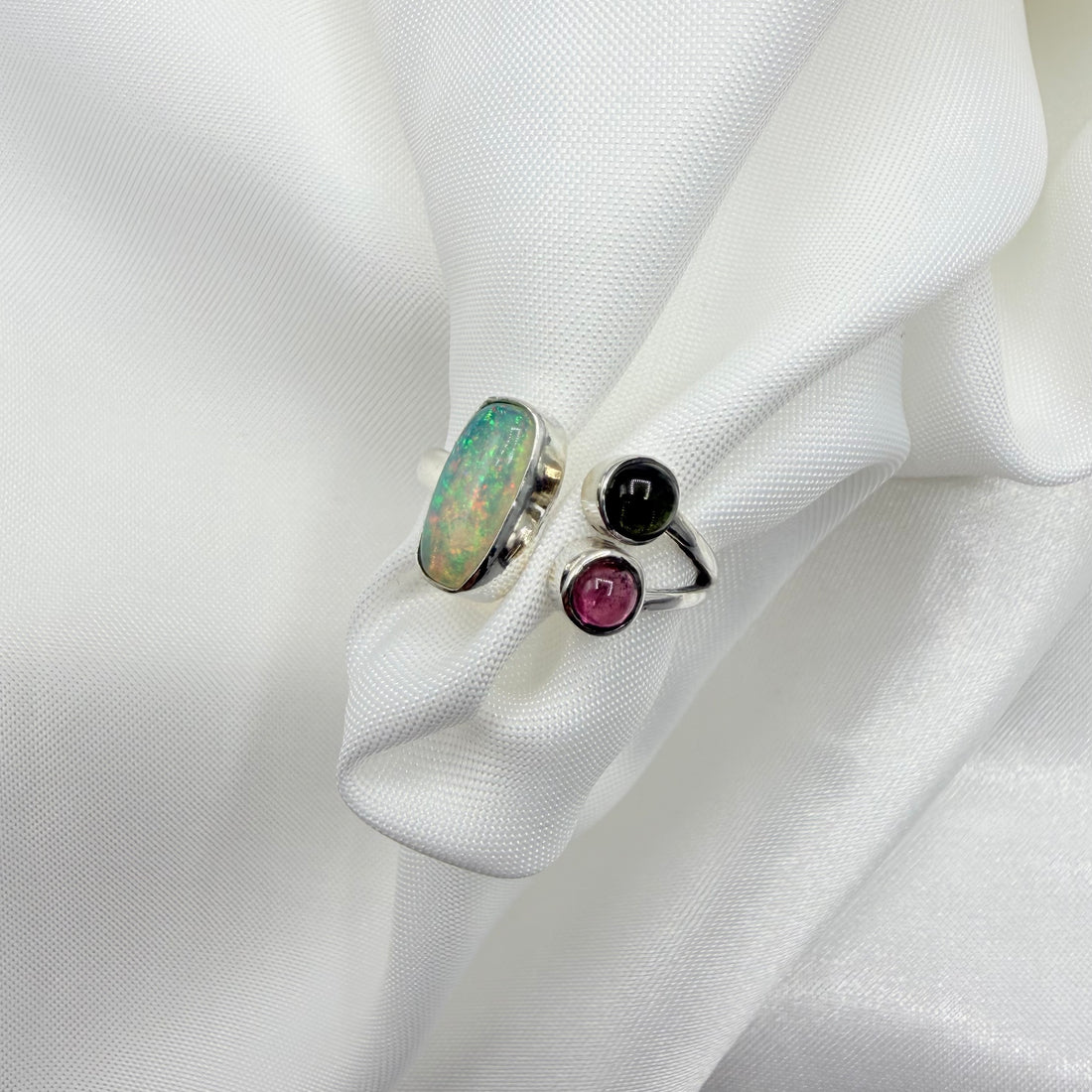 Anello Opale Etiope e Tormalina - Argento 925