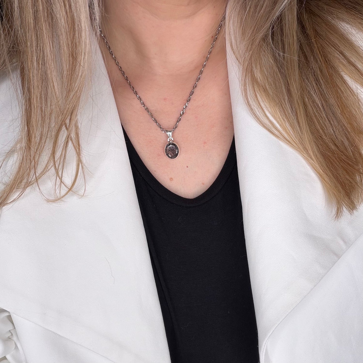 Ciondolo Quarzo Tormalinato Ovale - Argento 925