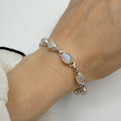 Bracciale Labradorite Bianca e Argento 925 - Ovale
