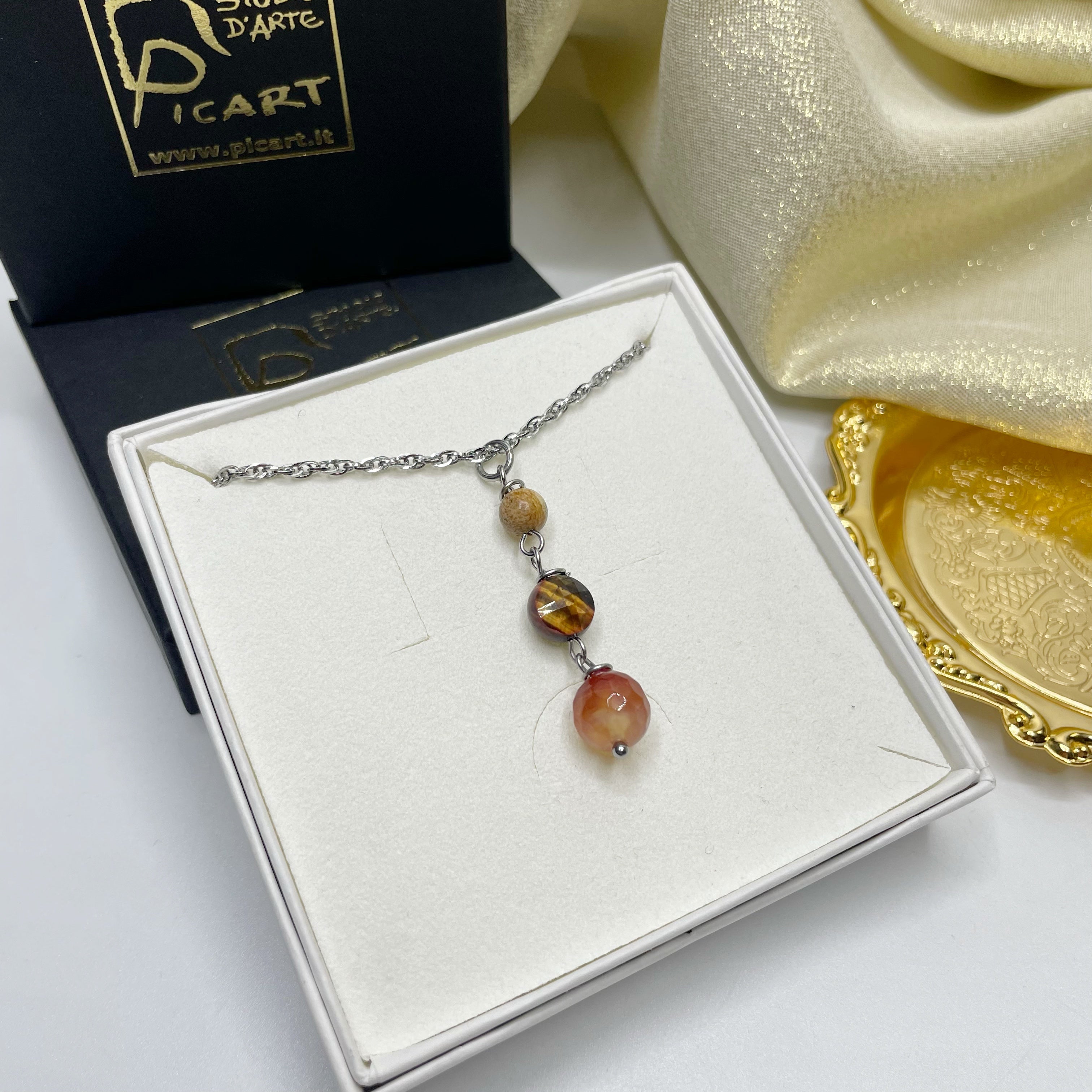 Ciondolo Good Vibes - Corniola, Paesina, Occhio di Tigre