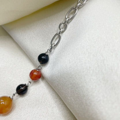 Collana lunga Corniola, Quarzo Fumè e Agata
