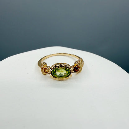 Anello Peridoto e Granato | Argento 925 placcato oro 14k - NON REGOLABILE
