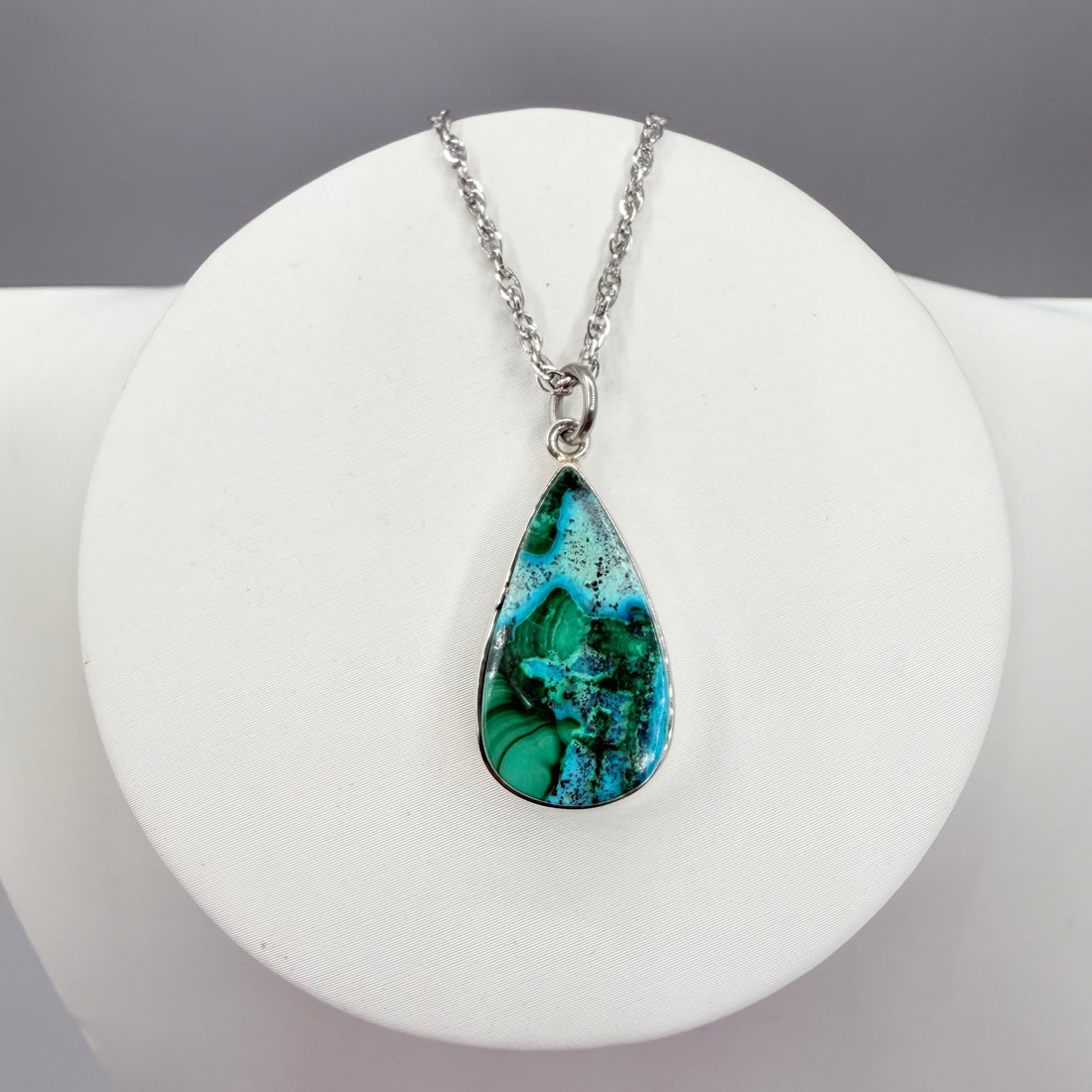 Ciondolo Malachite e Crisocolla Argento 925 - Goccia piccola