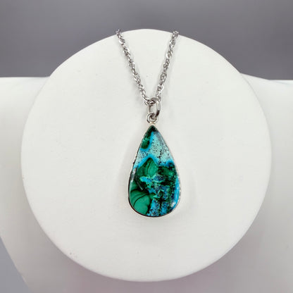 Ciondolo Malachite e Crisocolla Argento 925 - Goccia piccola