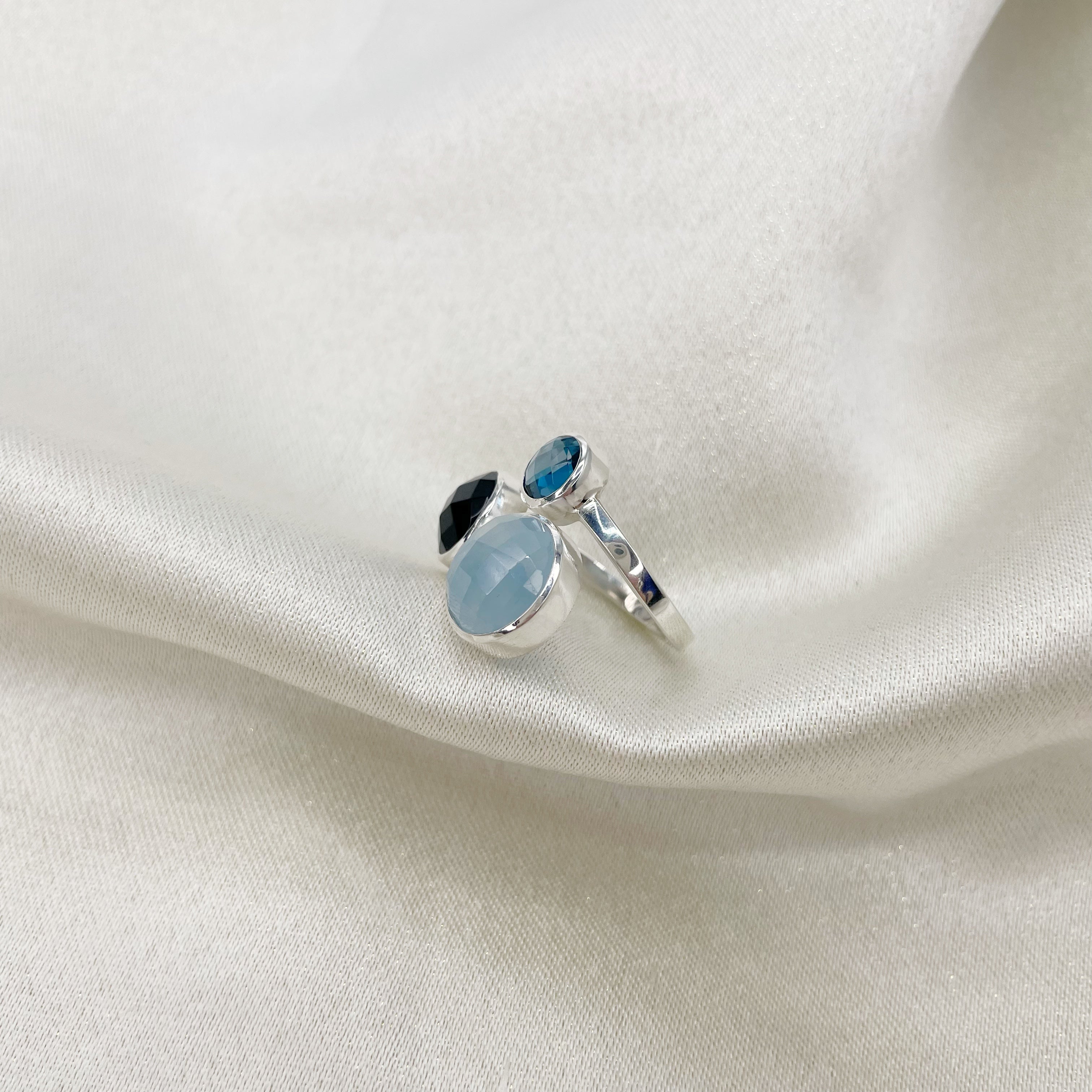Anello Acquamarina, Onice, Topazio - Argento 925