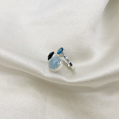 Anello Acquamarina, Onice, Topazio - Argento 925