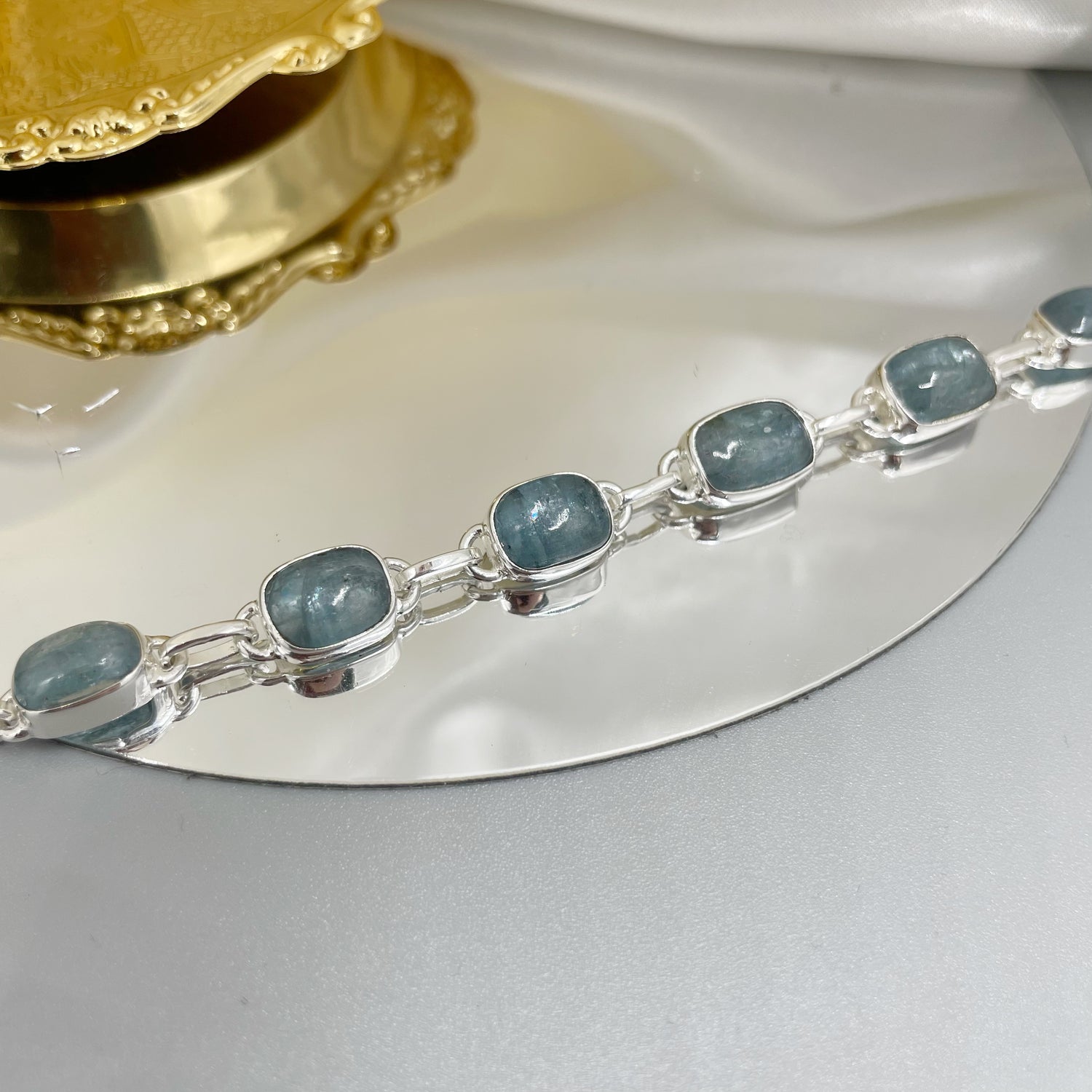 Bracciale Cianite Acquamarina e Argento 925