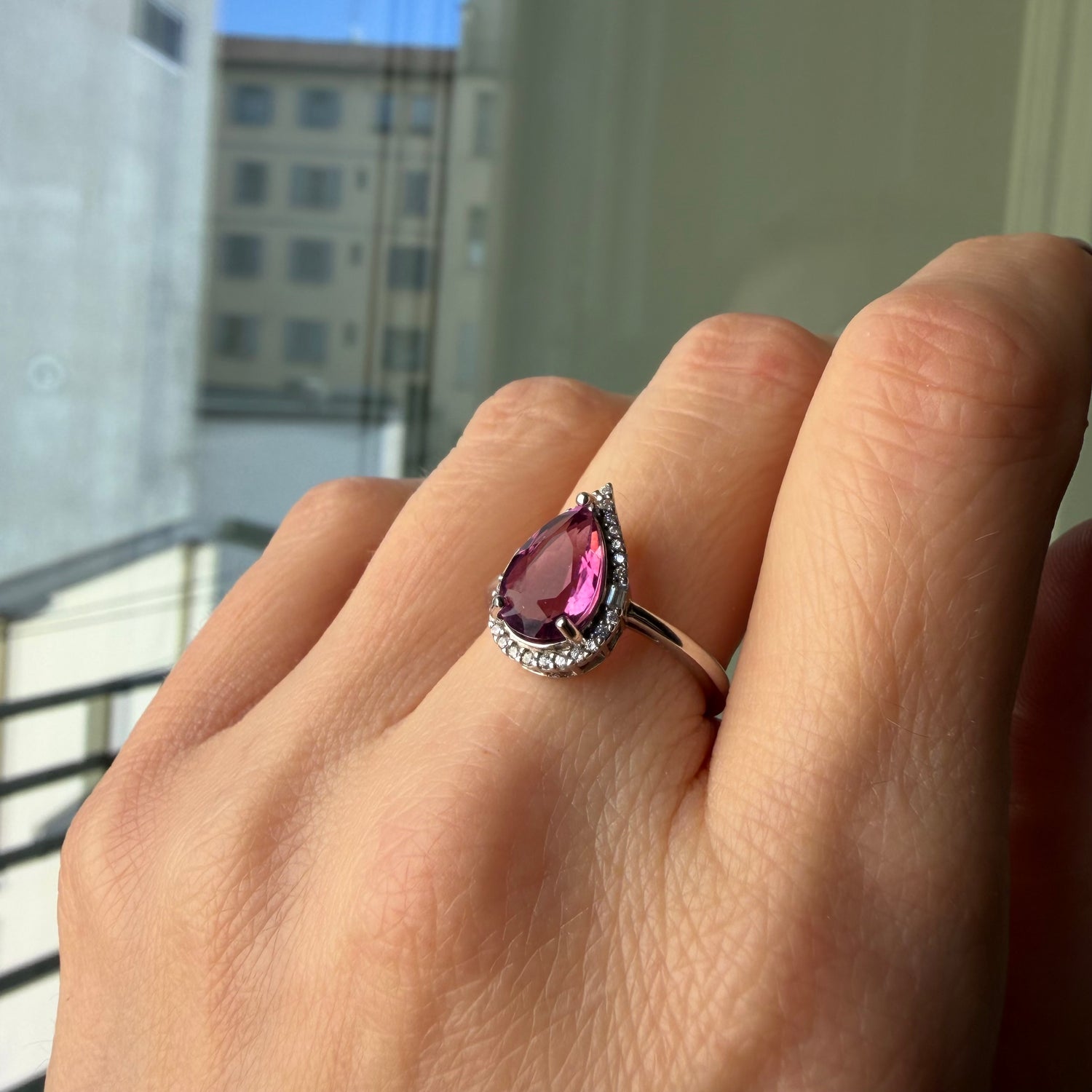 Anello Fluorite Rosa - Argento 925 - Goccia