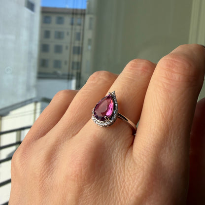 Anello Fluorite Rosa - Argento 925 - Goccia