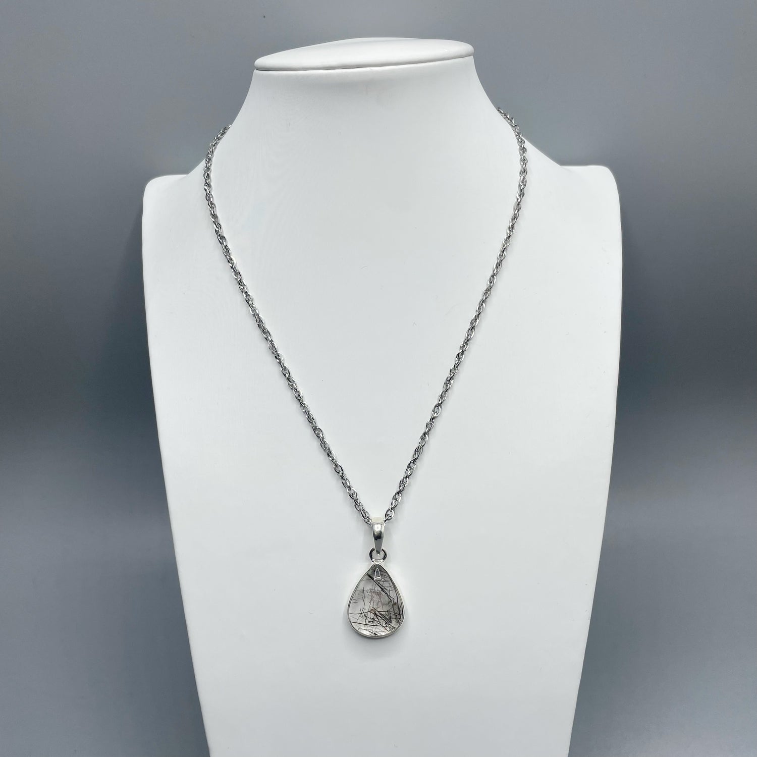 Ciondolo Quarzo Tormalinato Goccia - Argento 925