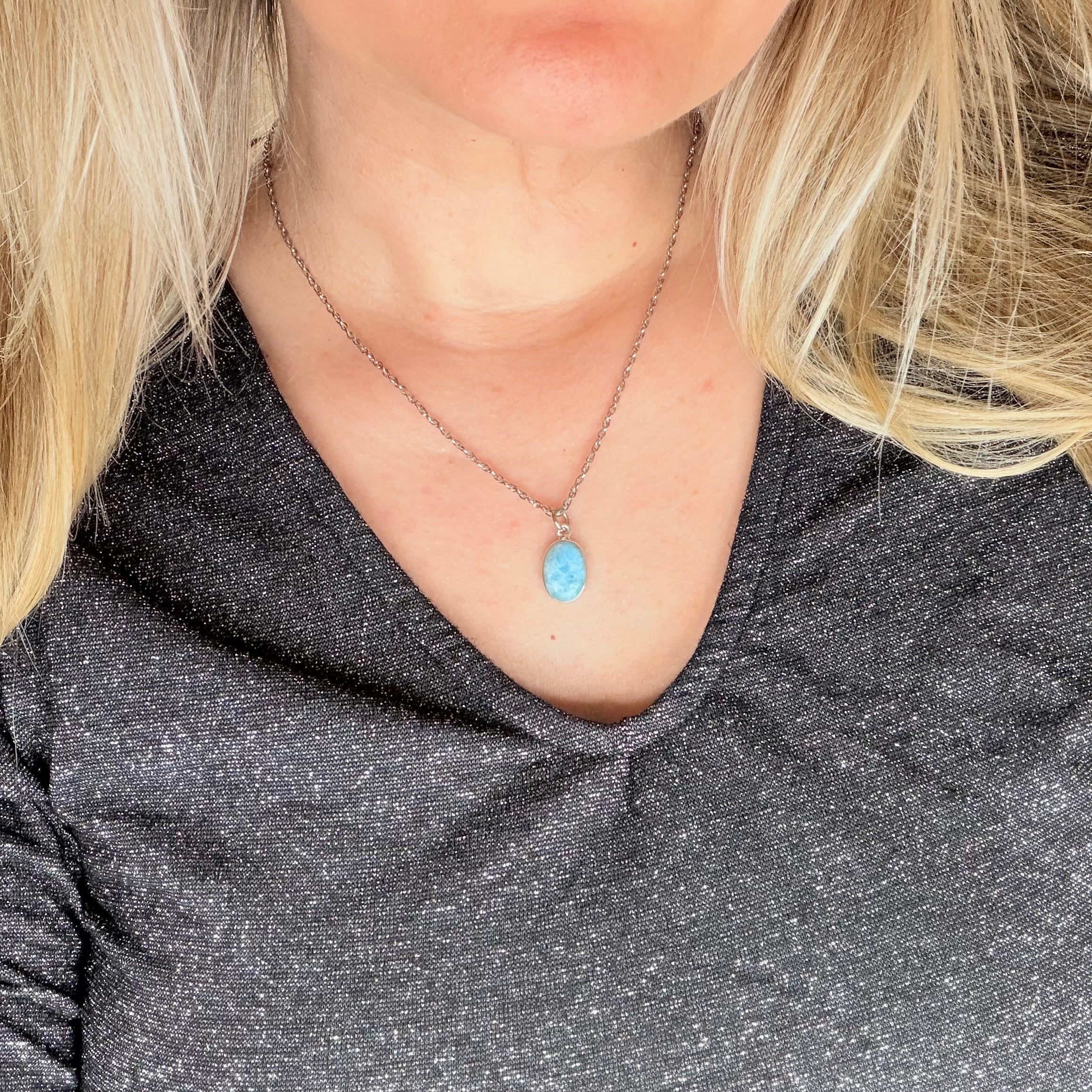 Ciondolo Larimar Argento 925 - Ovale piccolo