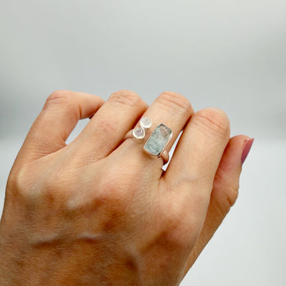 Anello Acquamarina e Labradorite Bianca - Argento 925