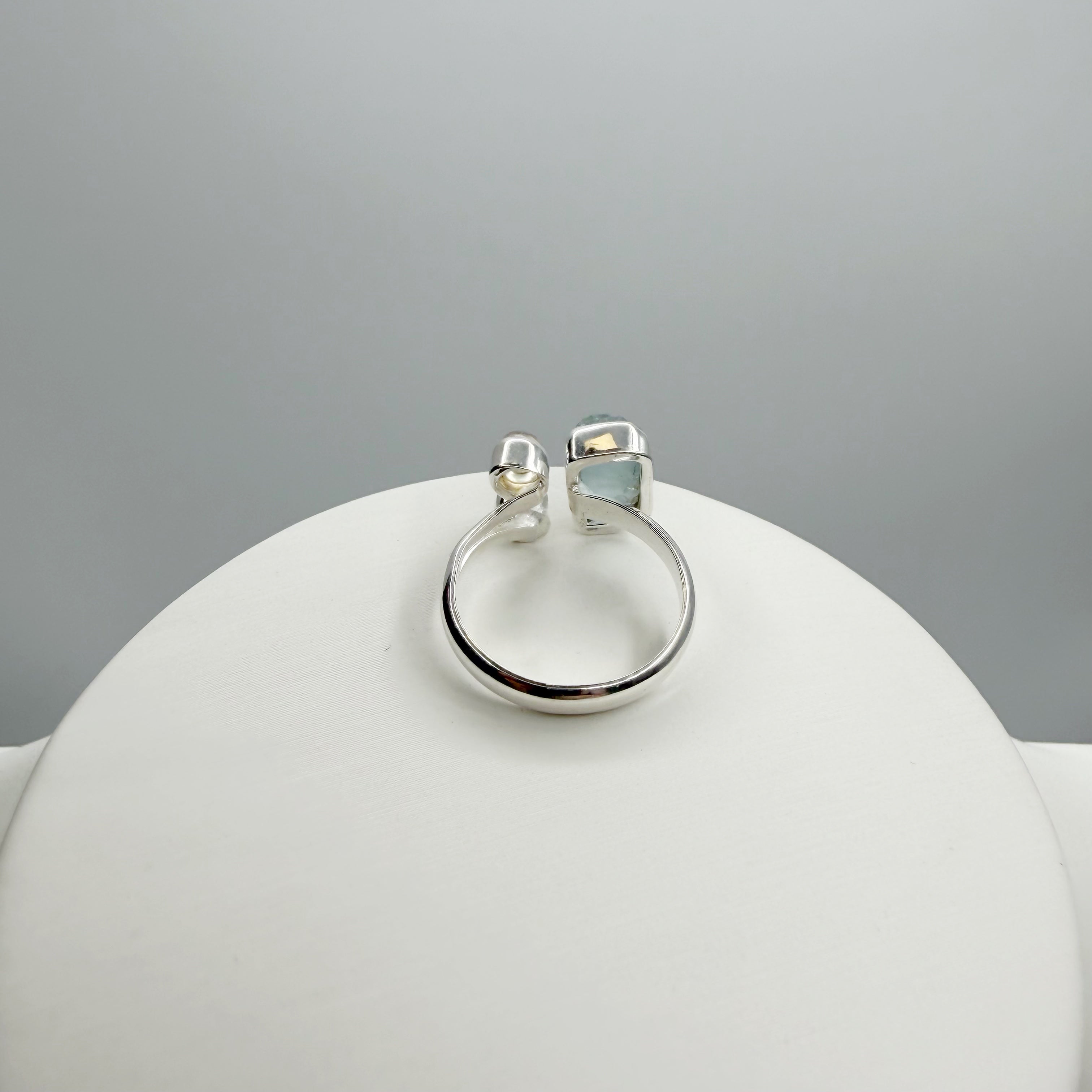 Anello Acquamarina e Labradorite Bianca - Argento 925