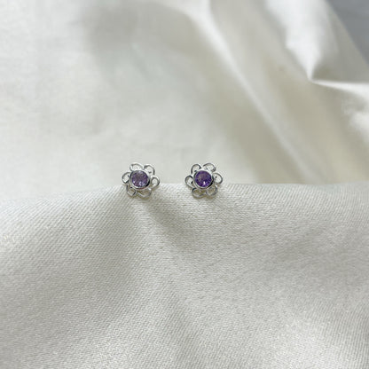 Orecchini a lobo con Fiore e Ametista - Argento 925