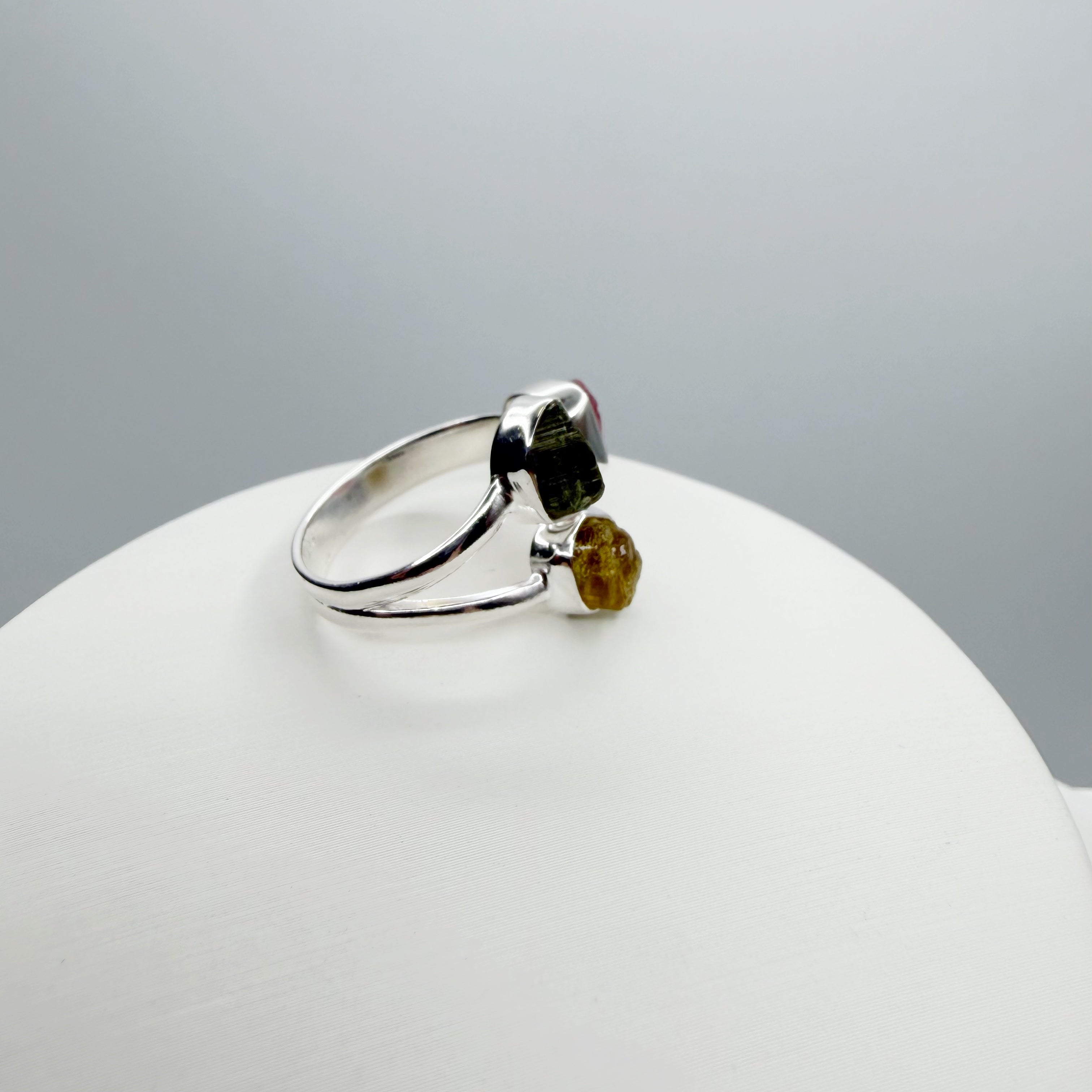 Anello Moldavite e Tormalina Policroma - Argento 925