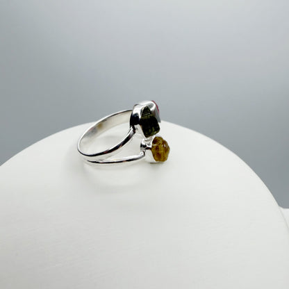 Anello Moldavite e Tormalina Policroma - Argento 925