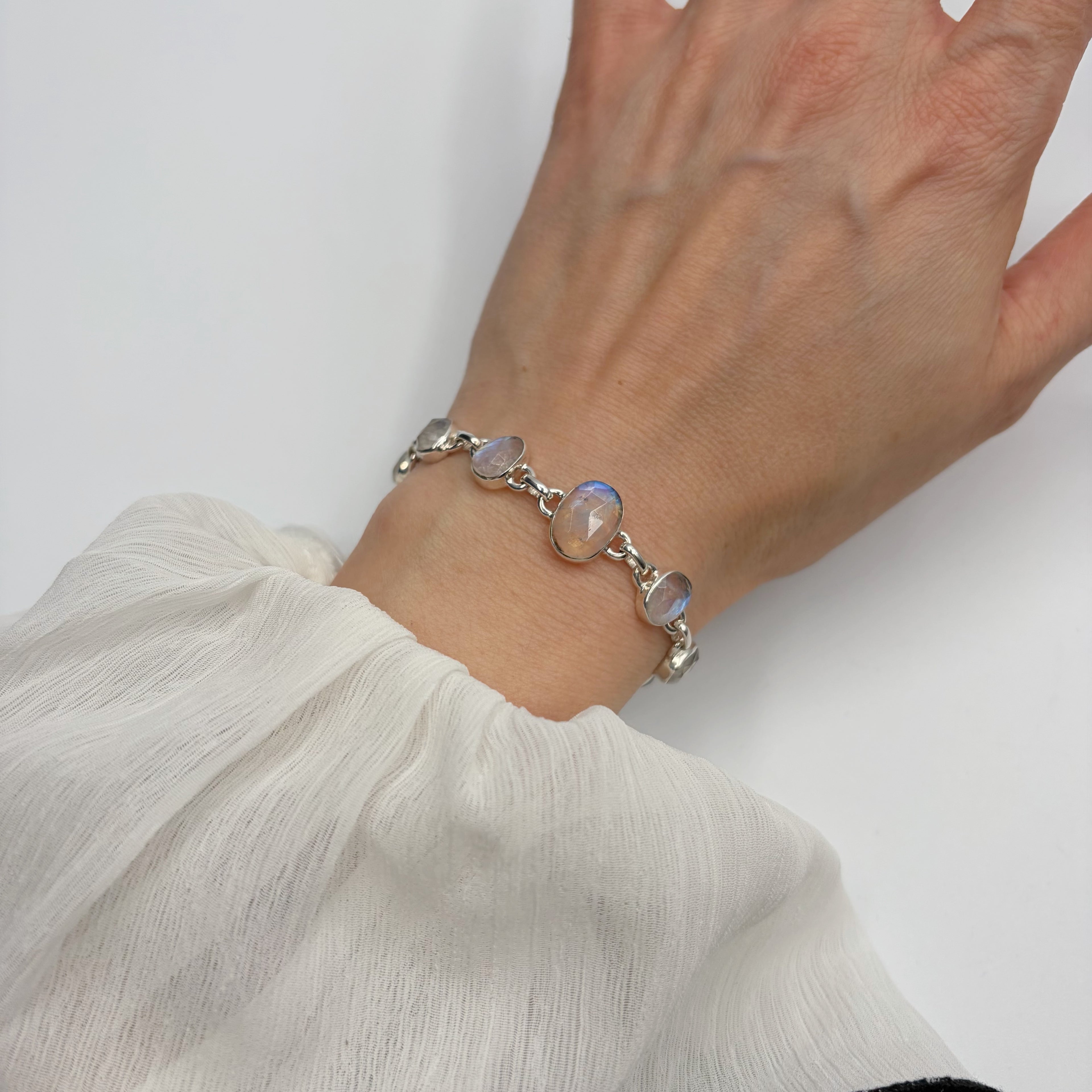 Bracciale Labradorite Bianca e Argento 925 - sfaccettato