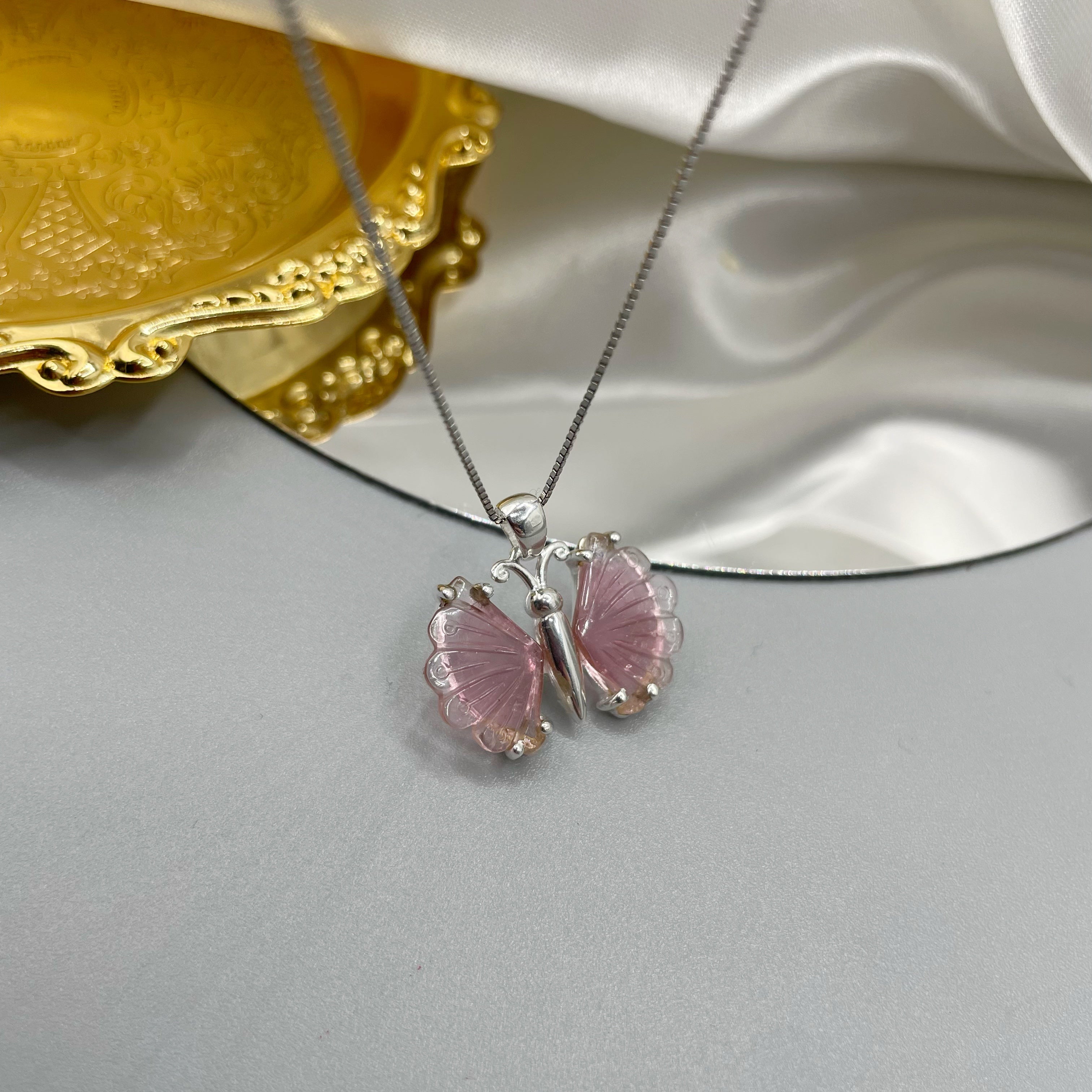 Ciondolo Farfalla Tormalina Rosa e Argento 925
