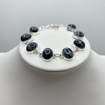 Bracciale Ossidiana Fiocco di Neve - Argento 925