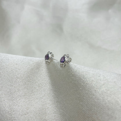 Orecchini a lobo con Fiore e Ametista - Argento 925