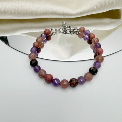 Bracciale Love &amp; Harmony - Quarzo Fragola, Rodonite, Ametista - LIMITED EDITION