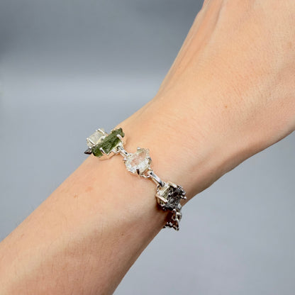 Bracciale Moldavite, Herkimer, Meteorite Campo del Cielo | Argento 925