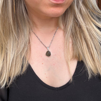 Ciondolo Moldavite Grezza - Argento 925