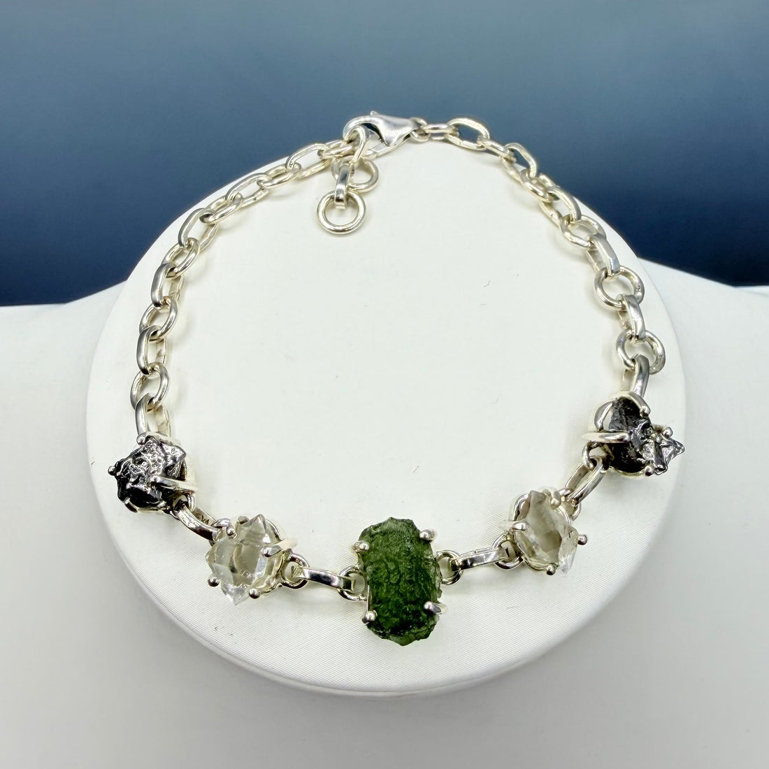 Bracciale Moldavite, Herkimer, Meteorite Campo del Cielo | Argento 925
