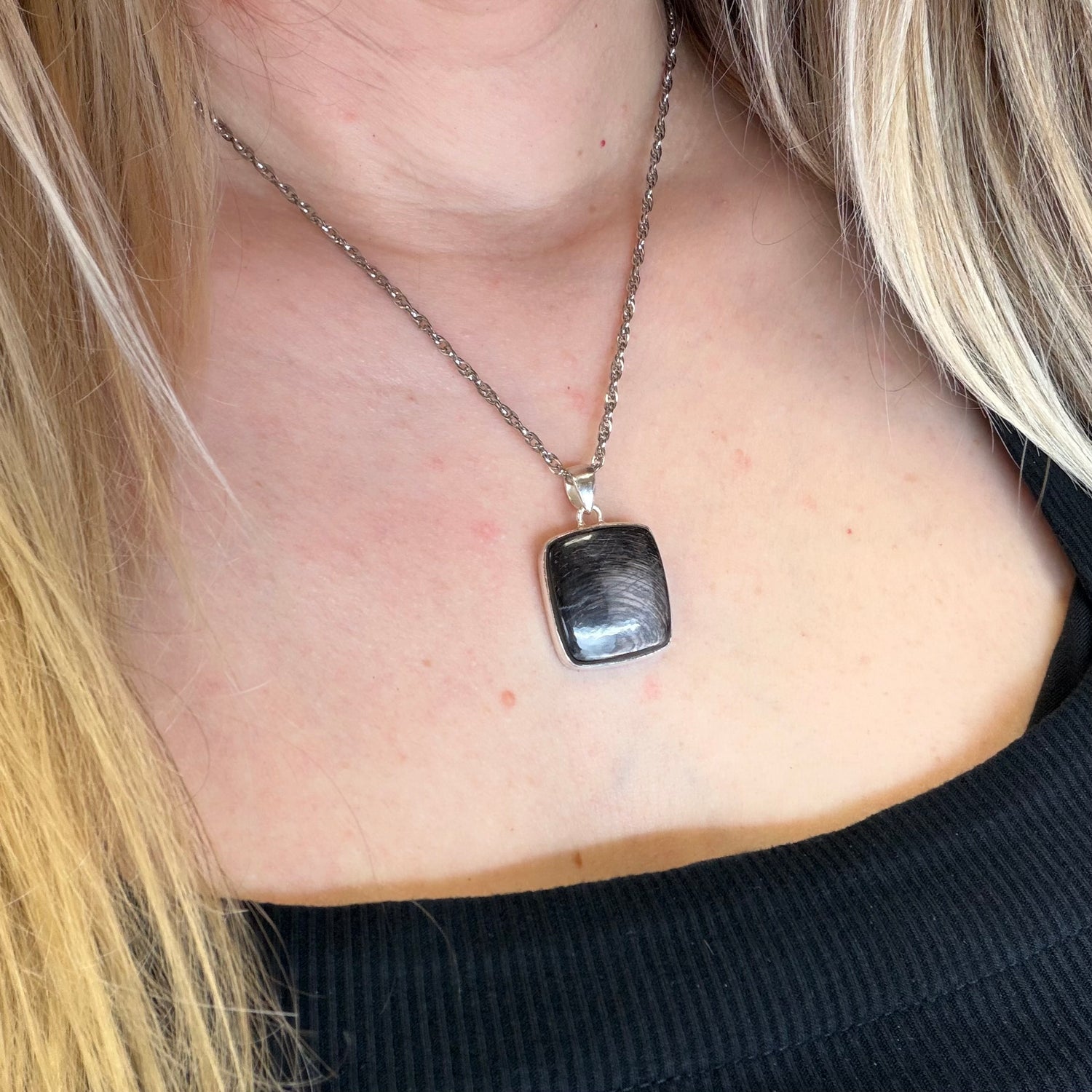 Ciondolo Iperstene Argento 925 - Rettangolare