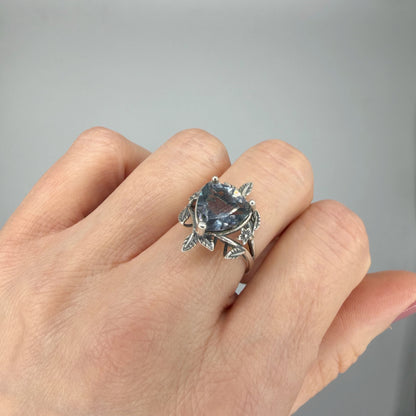 Anello Fluorite Cuore Foglioline - Argento 925