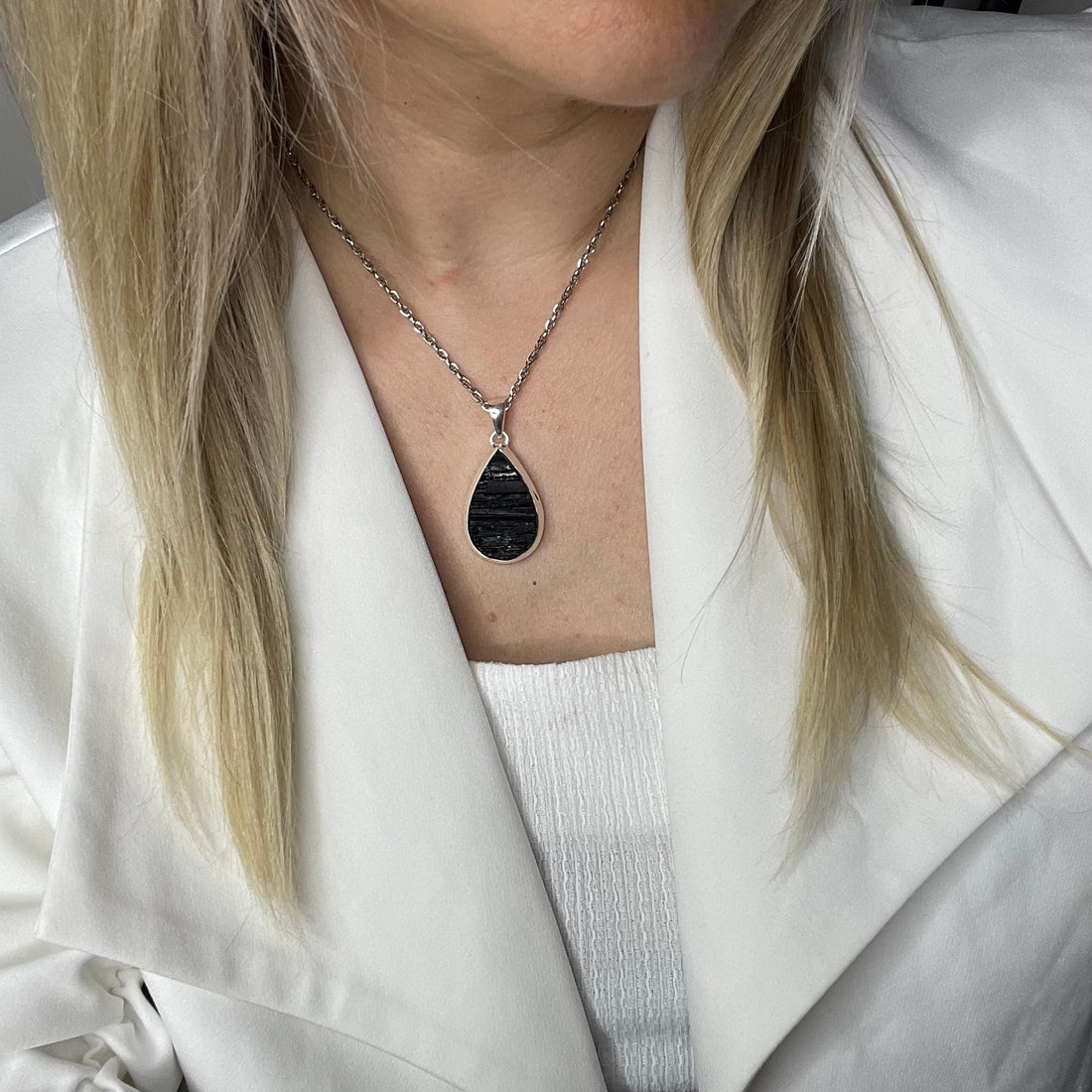 Ciondolo Tormalina Nera Grezza Goccia - Argento 925