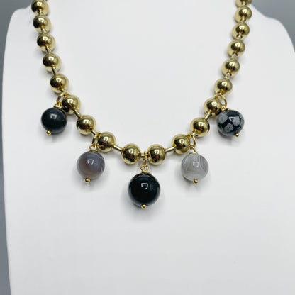 Girocollo Cerchio Protettivo Gold - Occhio di Shiva, Shungite, Ossidiana, Onice