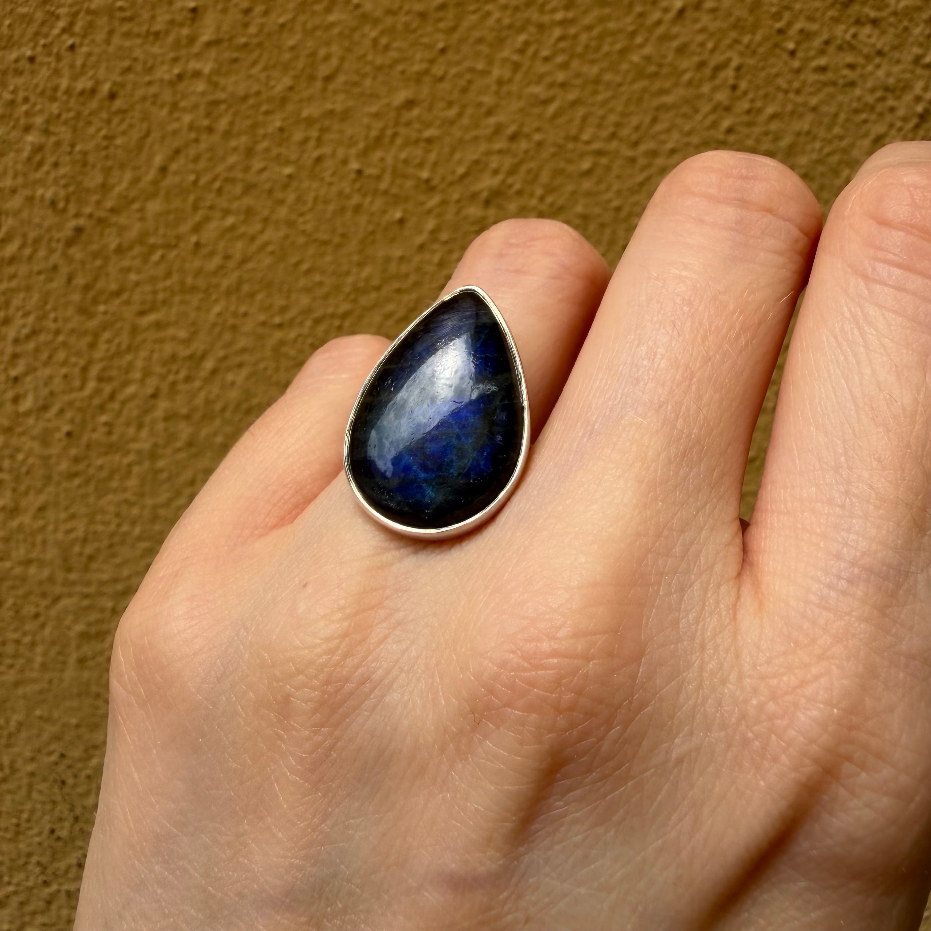Anello Labradorite a Goccia - Argento 925