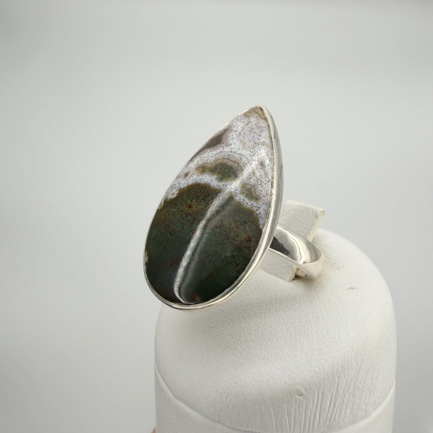 Anello Diaspro Oceano Argento 925 - a  Goccia grande