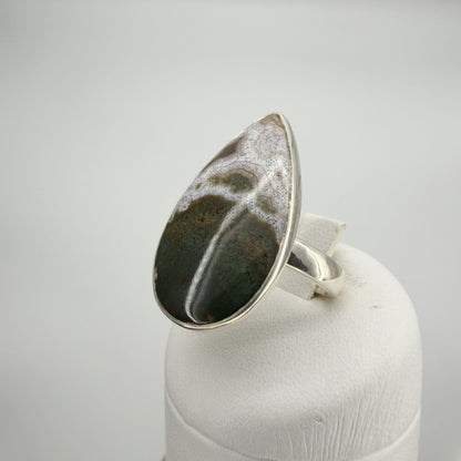 Anello Diaspro Oceano Argento 925 - a  Goccia grande