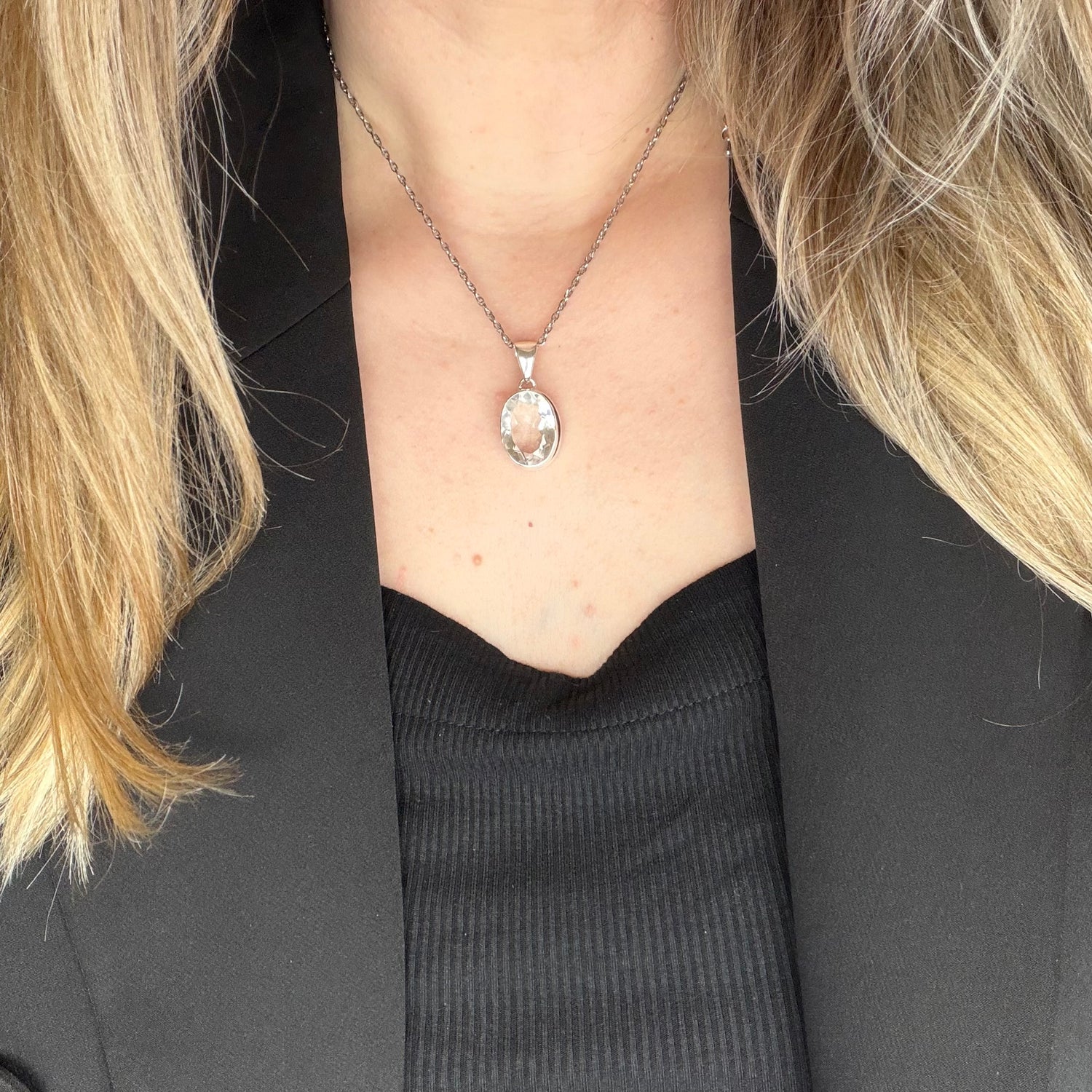Ciondolo Cristallo di Rocca e Argento 925 - Ovale