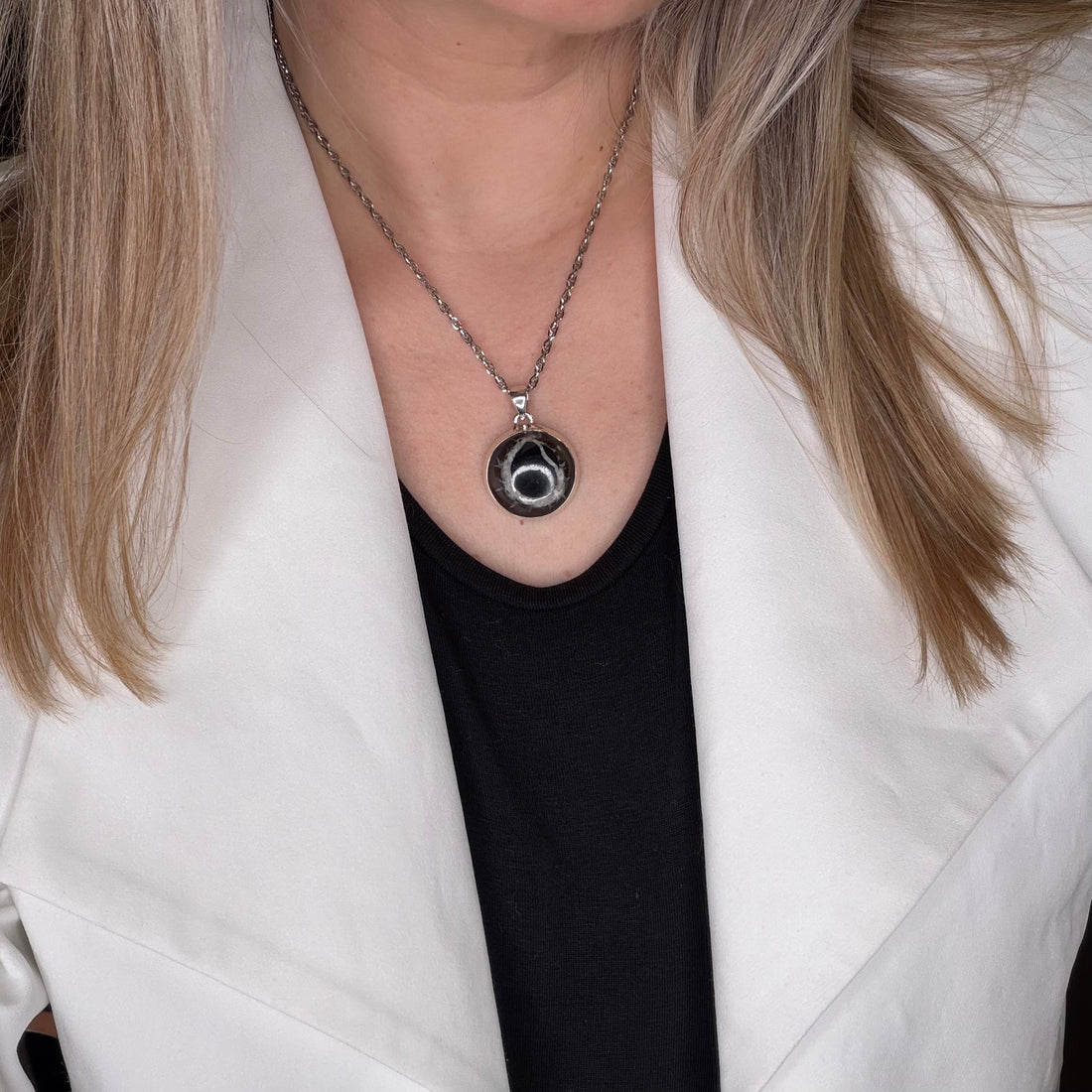 Ciondolo Septaria Nera Argento 925 - tondo