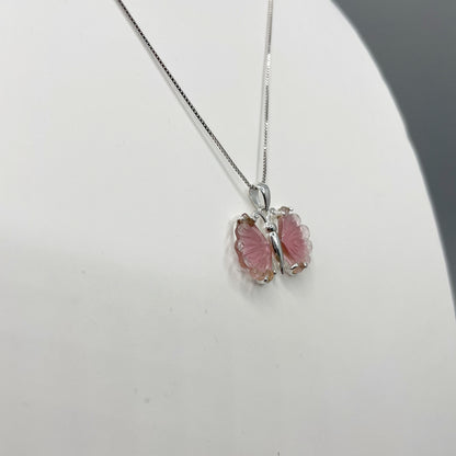 Ciondolo Farfalla Tormalina Rosa e Argento 925