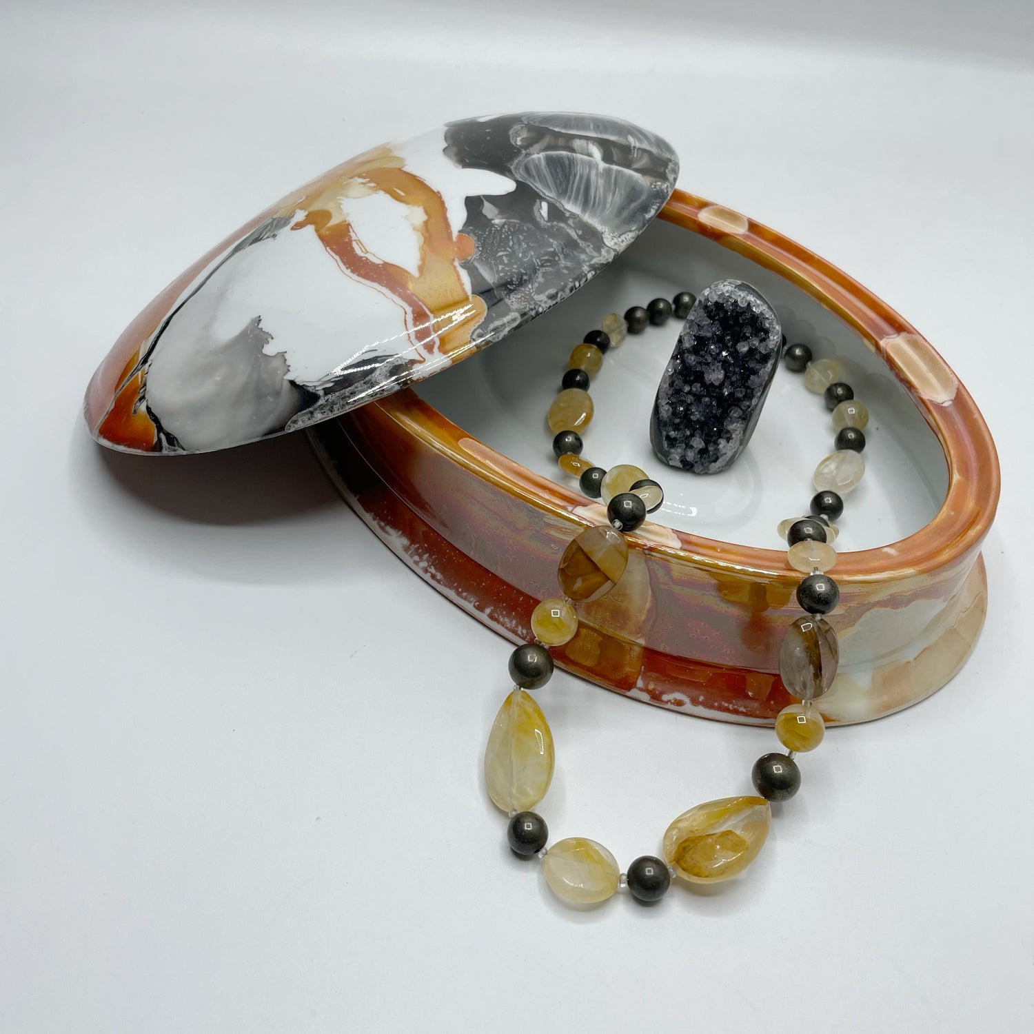 Portagioie Ovale, Porcellana dipinta a mano