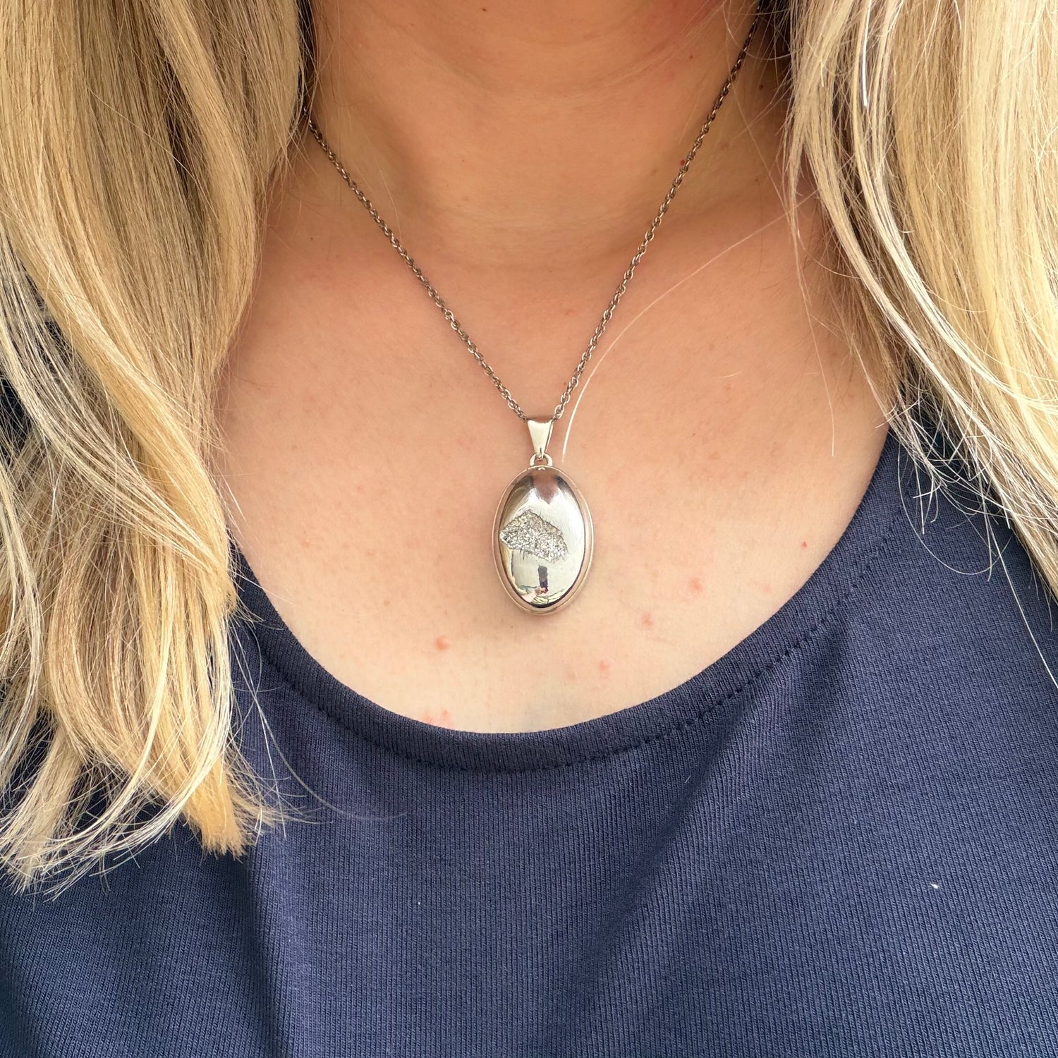 Ciondolo Drusa di Agata con Pirite Aura - Argento 925 - Ovale